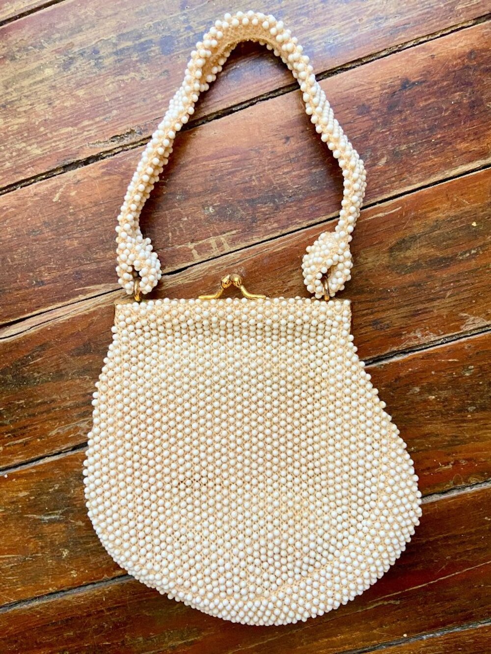 50’s Corde-Bead By Lumured Vintage Beaded Purse Ivory Handbag Wedding Clutch